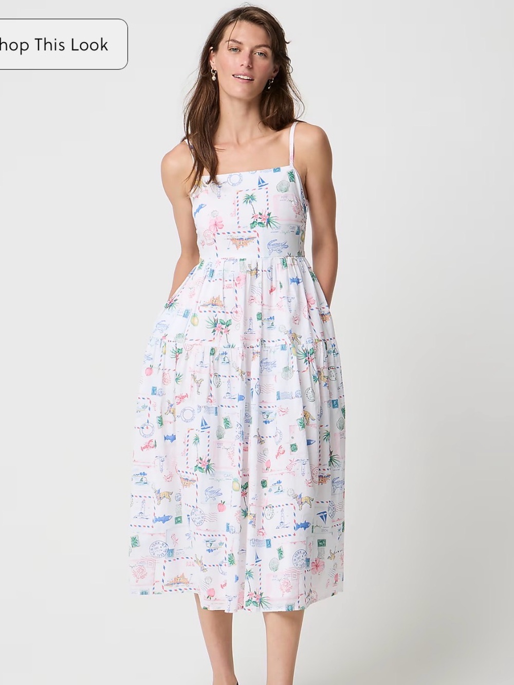 J.Crew Strappy MIDI Dress White Multi 0P